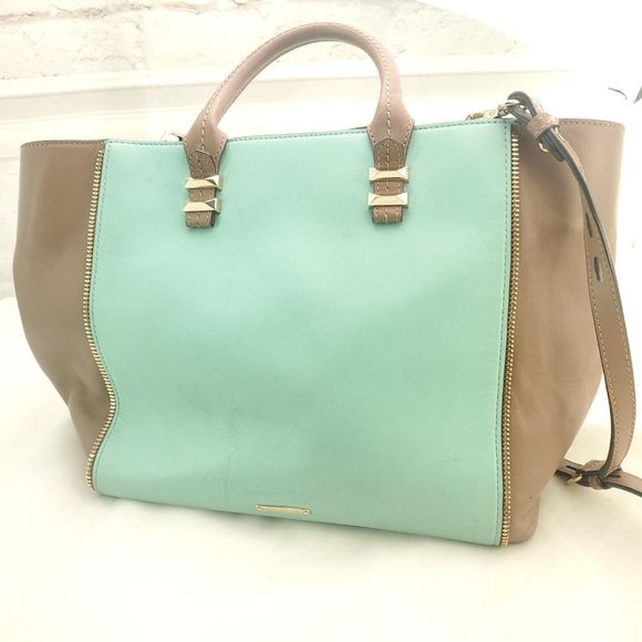 Rebecca Minkoff Handbags - Rebecca Minkoff Womens Blue Leather Inner Pockets Detachable Strap Satchel Bag
